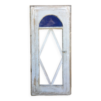 Petite fenêtre ancienne bois verre bleu XIX