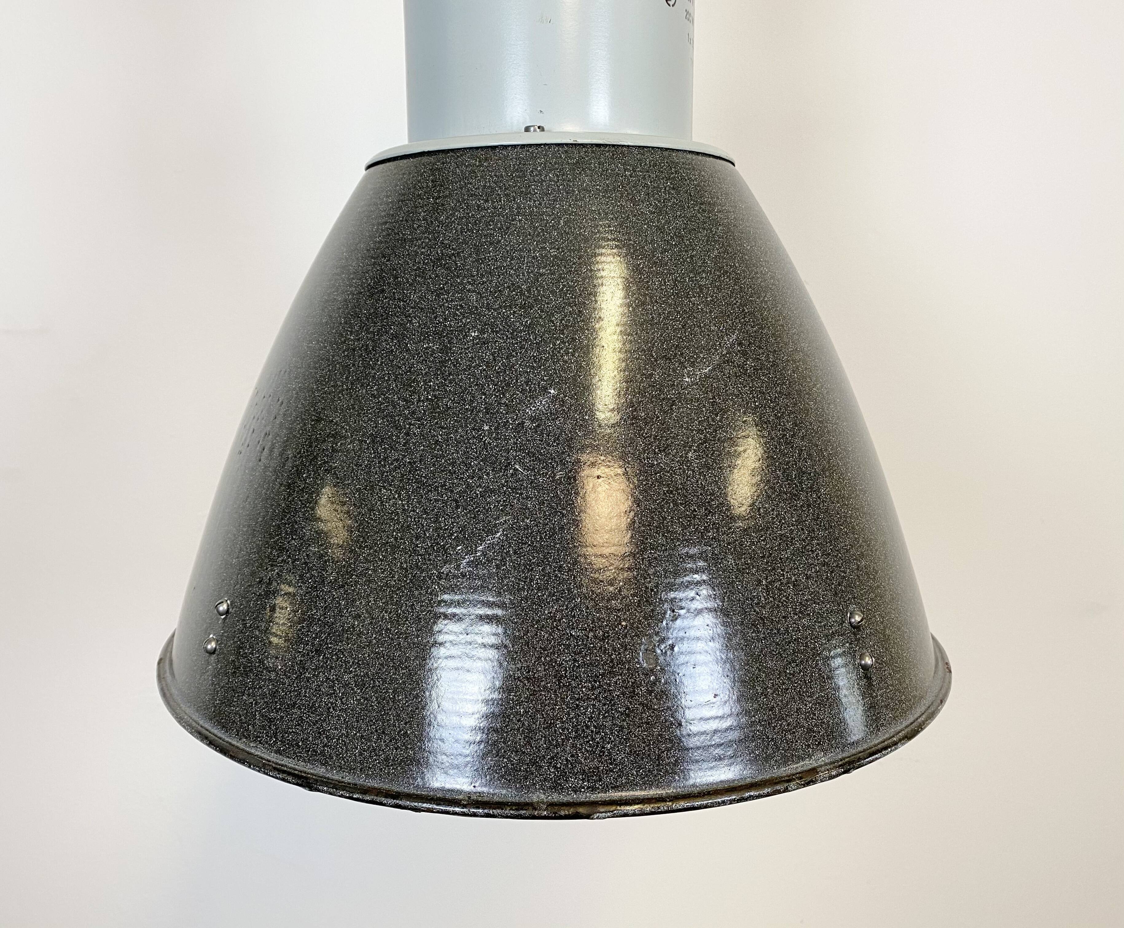 Industrial grey enamel factory lamp, 1960s