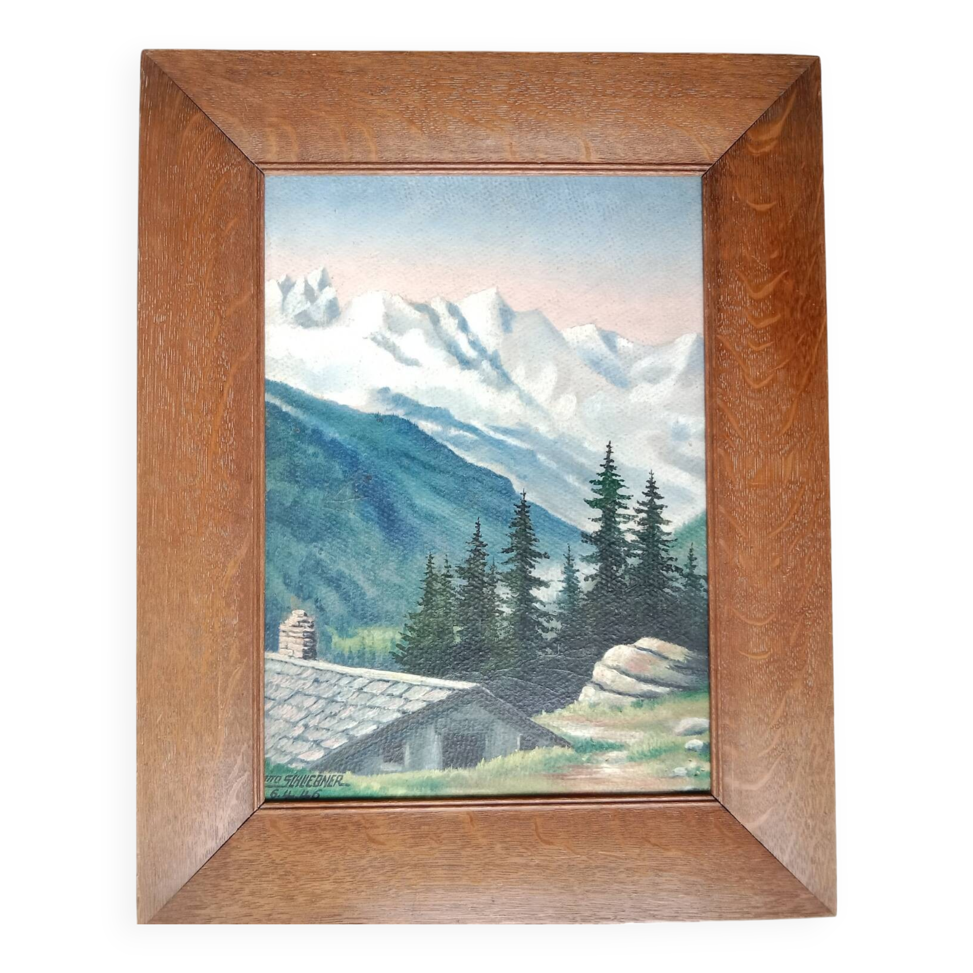 Mountain Landscape Painting from 1946 signed Frame