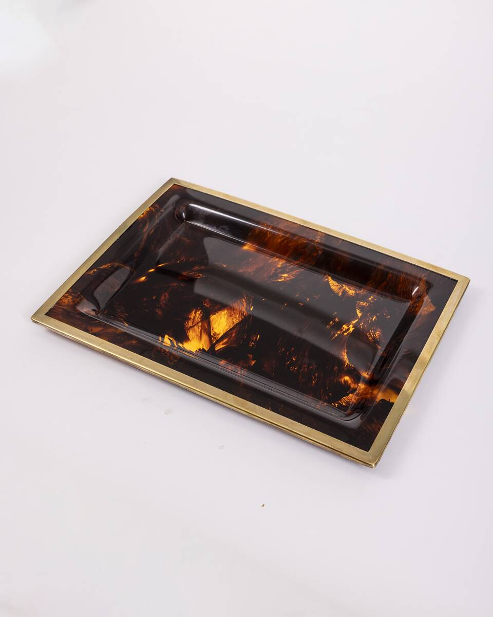 Vintage Italian Brass and Acrylic Glass Tray, 1970s