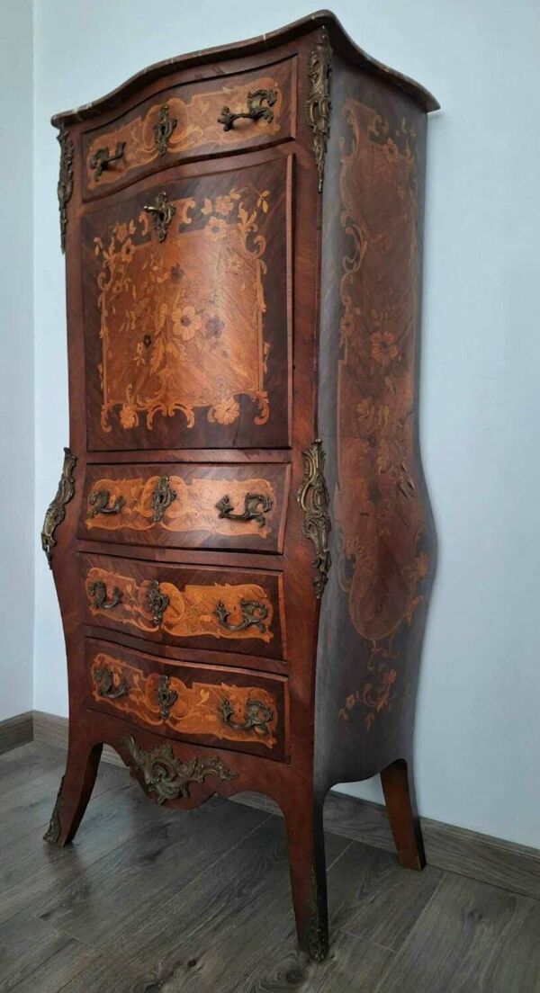 Secrétaire ancien plateau marbre, meuble bureau fin 19e siecle