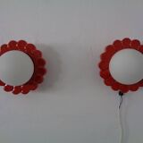 Pop Art Studio Ceramic & Glass Flower Wall Lamps, Germany, 1960s, Set of 2