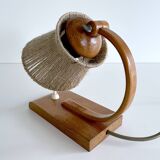 Lampe de table vintage en bois et sisal, années 1950