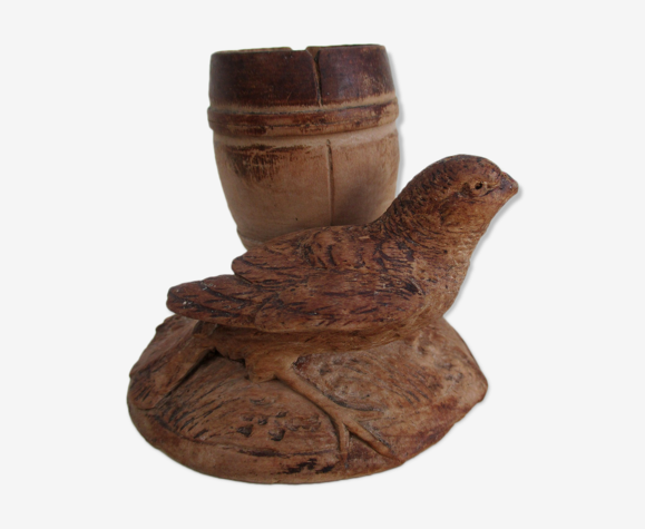 Pot à crayon bois sculpté oiseau
