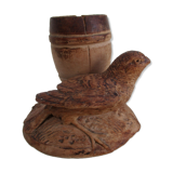 Pot à crayon bois sculpté oiseau