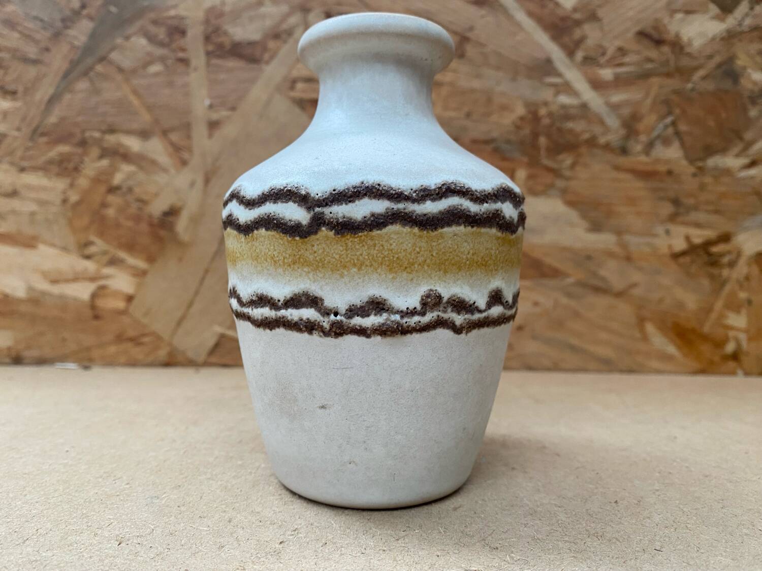 Antique Vintage Beige & Brown Ceramic Vase #B617