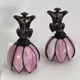 Pair of iron and glass wall lights