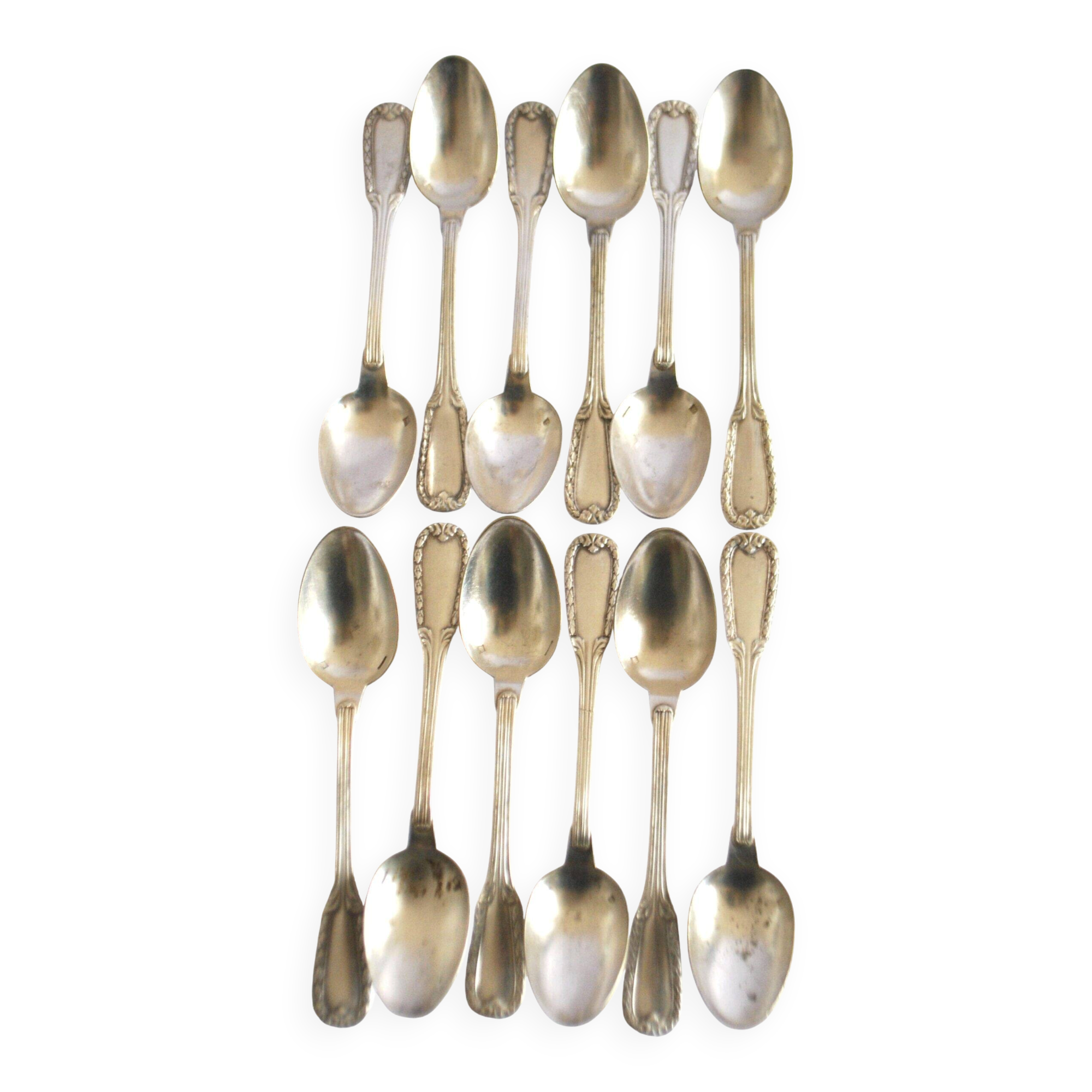 Lot of 12 classic silver-plated metal teaspoons 1900 Silversmith BOULENGER