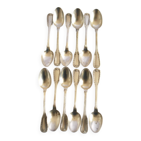 Lot 12 cuillères à café en métal argenté classique 1900 Orfèvre BOULENGER