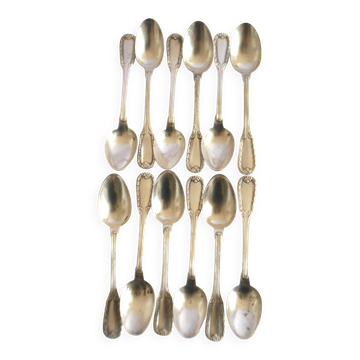 Lot 12 cuillères à café en métal argenté classique 1900 Orfèvre BOULENGER