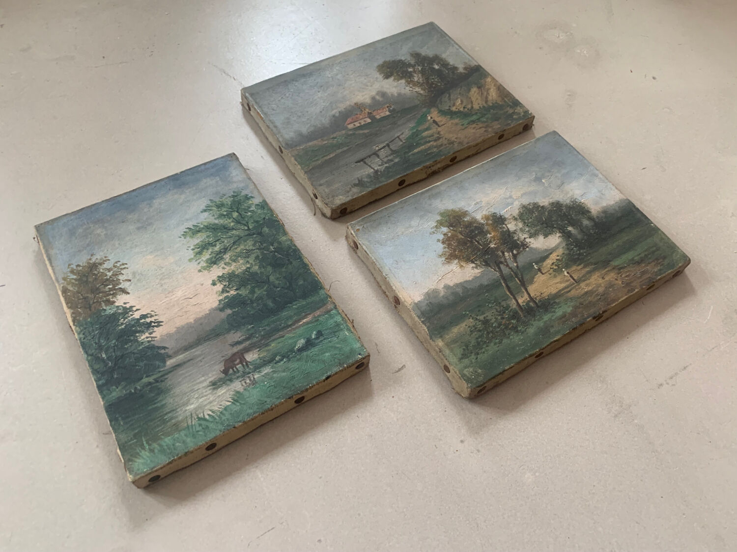 Suite of 3 paintings XIXth