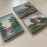 Suite of 3 paintings XIXth