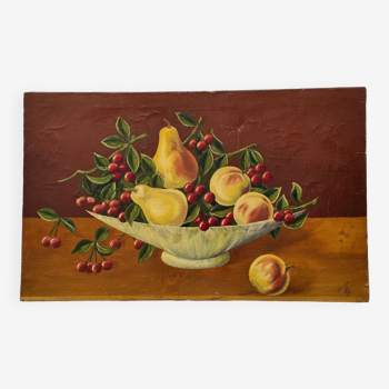 Oil on canvas old fruit basket