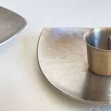 Vintage brushed metal geometric candle holders