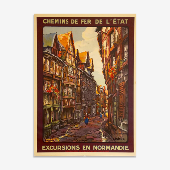 Original railway poster Excursions in Normandy Lisieux by Contel - On linen