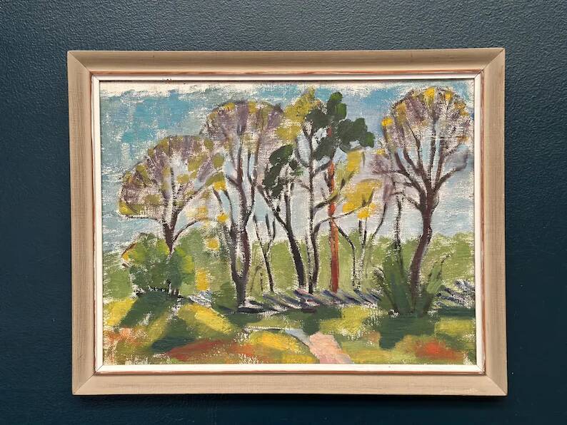 Original Swedish Oil on Panel - 'Forest Path'  – Unsigned Vintage & Framed
