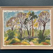 Original Swedish Oil on Panel - 'Forest Path'  – Unsigned Vintage & Framed