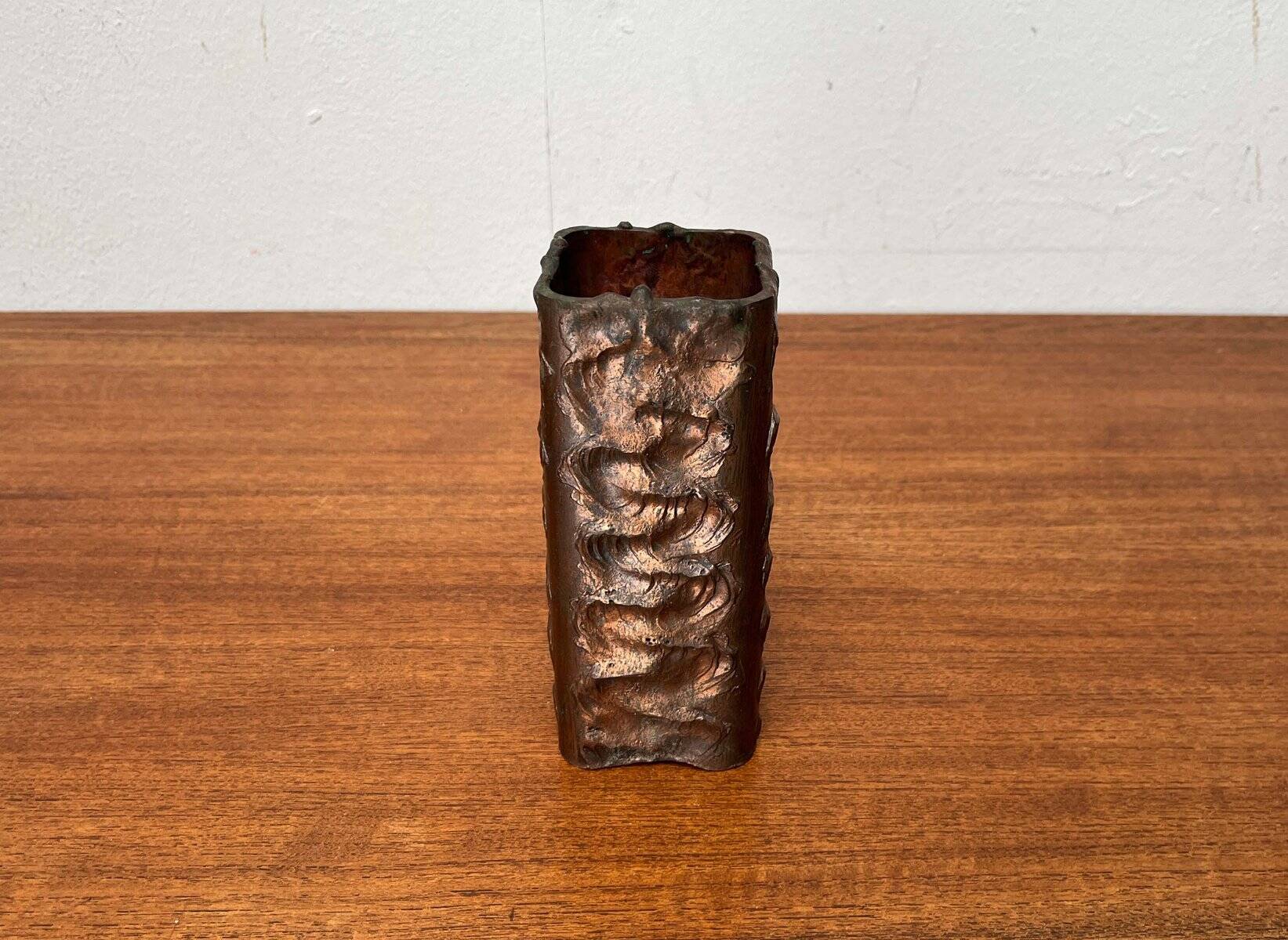 Brutalist metal block vase from the mid-century, 1960s.