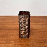Brutalist metal block vase from the mid-century, 1960s.