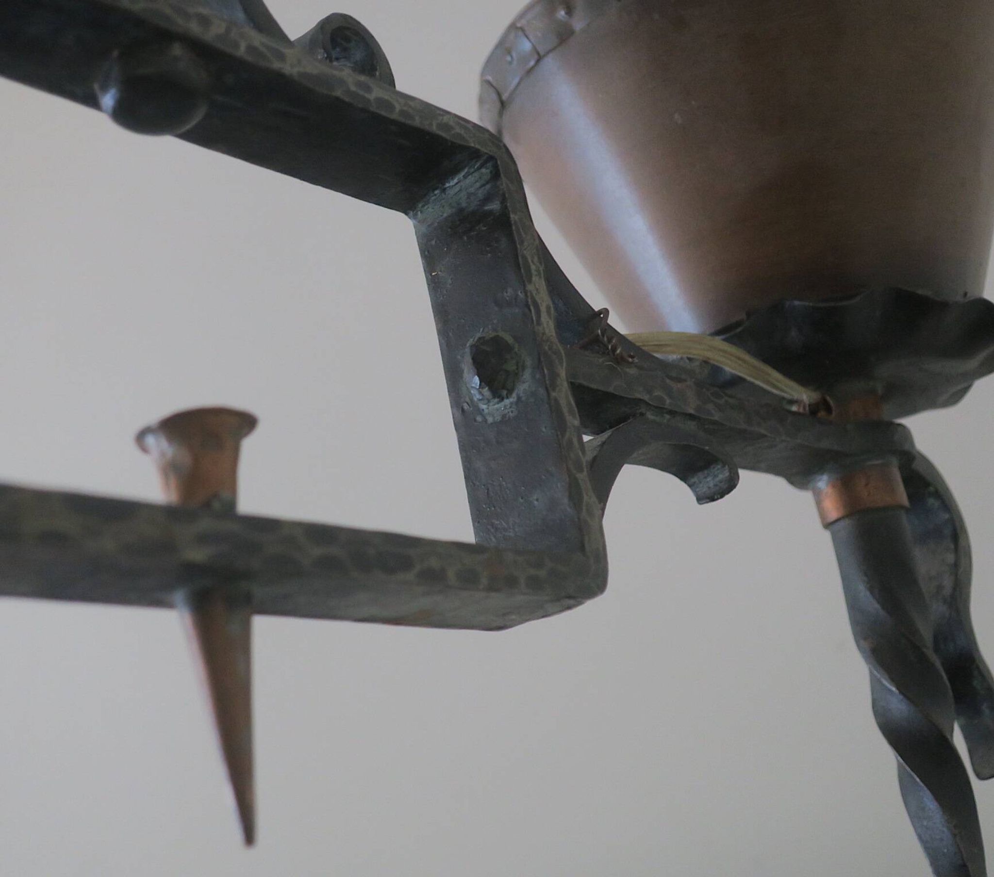 Brutalist wrought iron and copper chandelier, 1960s