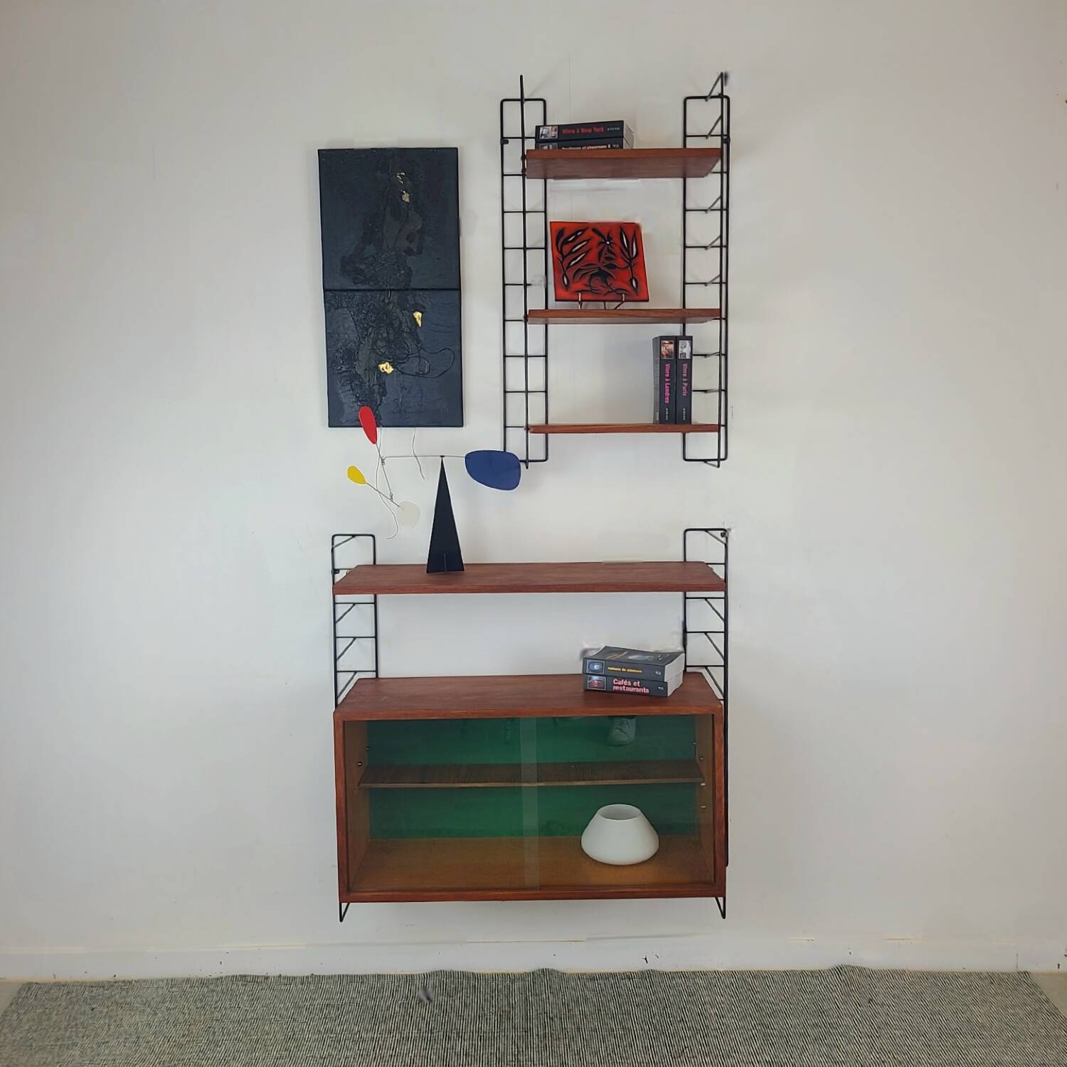 Bibliothèque murale suspendue étagères scandinave vintage teck 1960