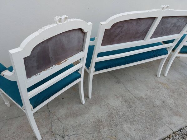 Ensemble salon banquette et 2 fauteuils style louis XVI