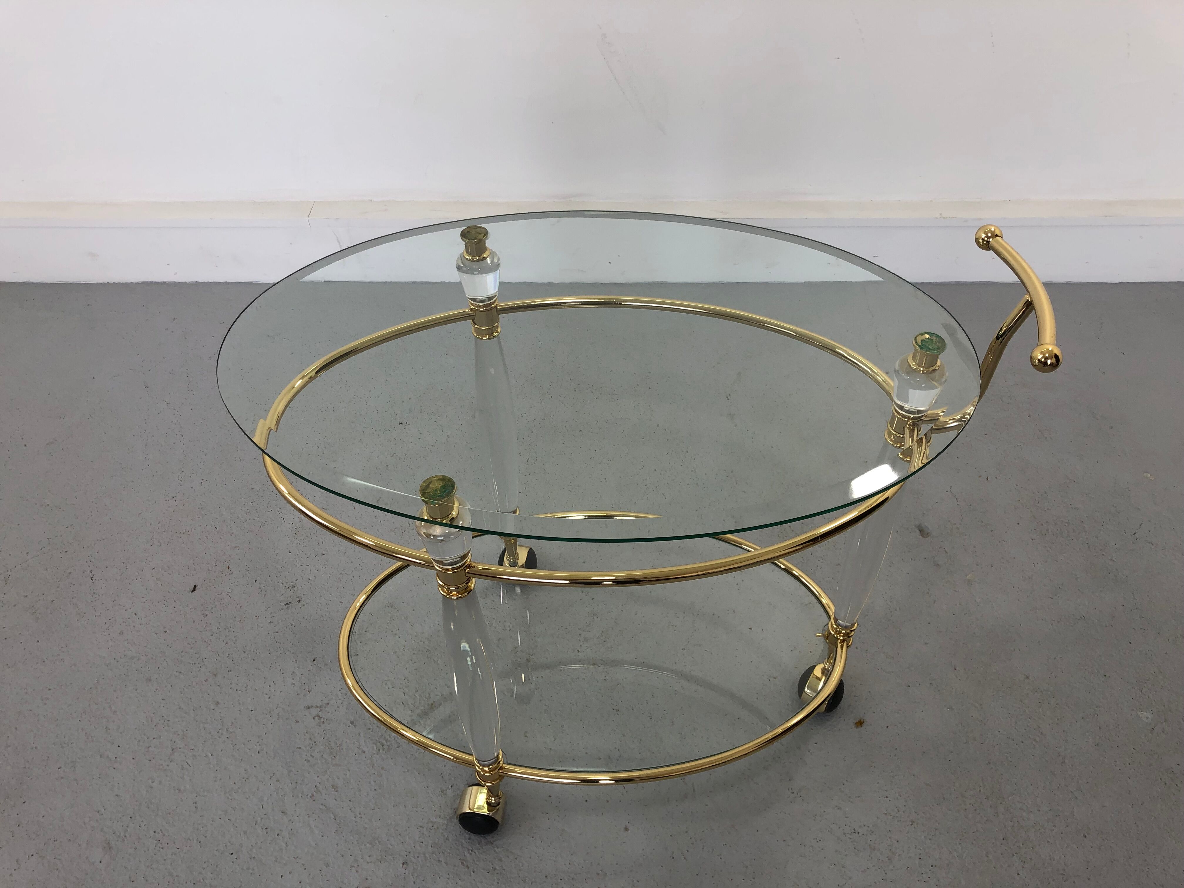 Chariot de chariot de chariot italien en laiton et en verre, années 1970