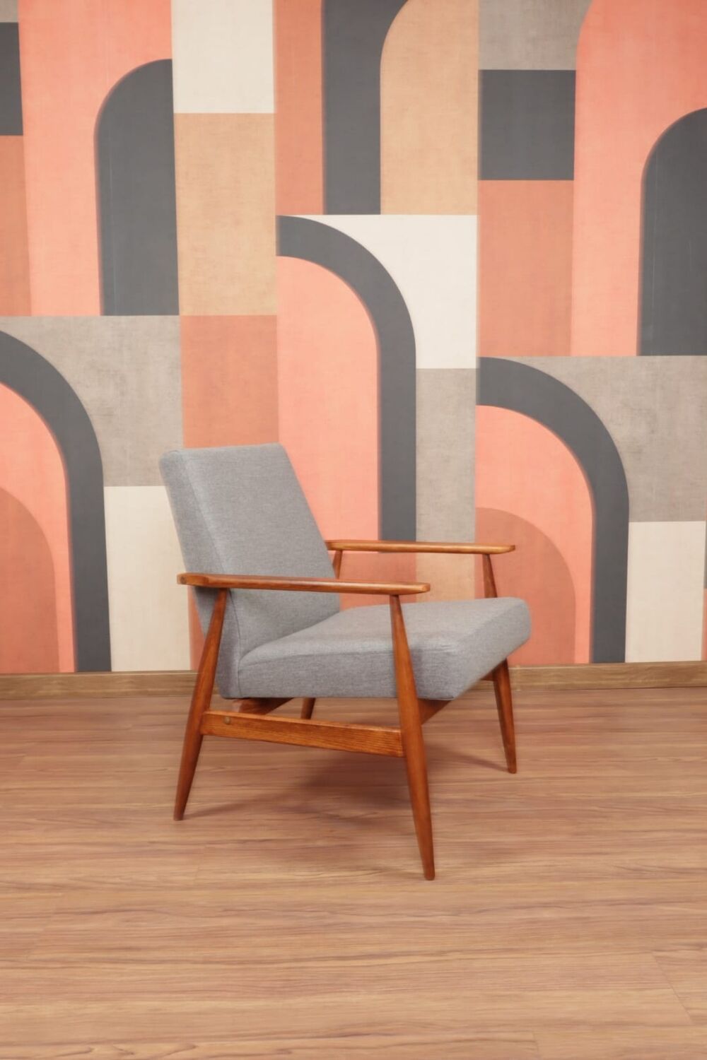 Lounge Chair Vintage Graphite Wool Fabric Mid Century Design, 1960