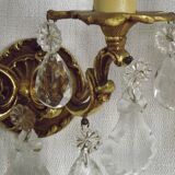 Pair of French Vintage Double Bronze Crystal Wall Lights with Acanthus Detail