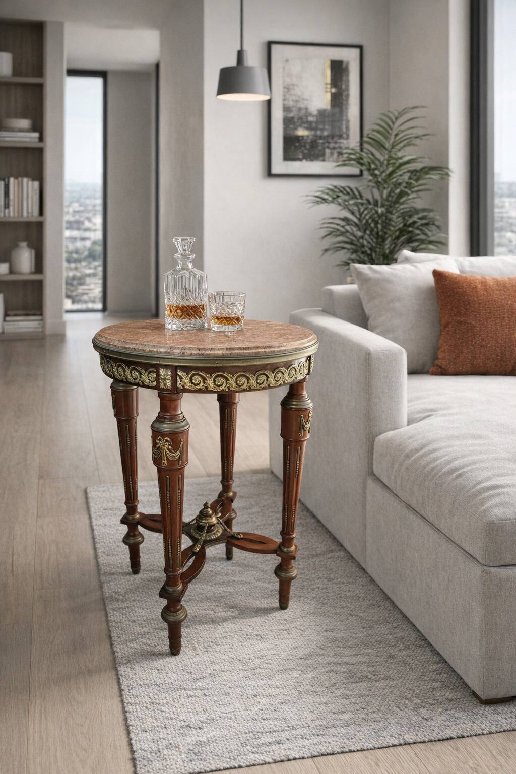 Guéridon Neoclassico in Mogano e Marmo Rosso Fine '800