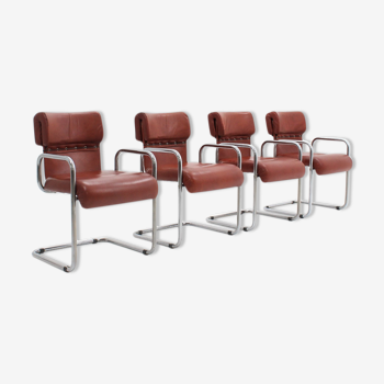 Lot de 4 chaises en cuir Guido Faleschini, design années 1970