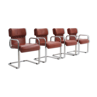 Lot de 4 chaises en cuir Guido Faleschini, design années 1970