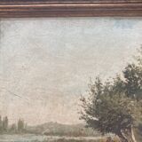 Old painting - animated scene: Elegant women on the river bank - post impressionist