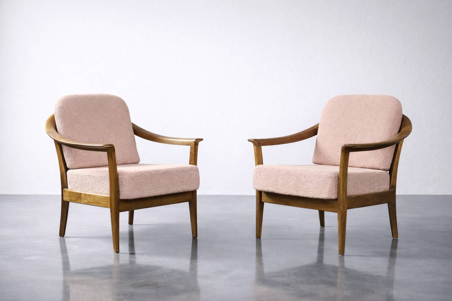 Vintage Mid-Century Modern Wood and Fabric Armchairs from W. Knoll, Set of 2