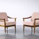 Vintage Mid-Century Modern Wood and Fabric Armchairs from W. Knoll, Set of 2