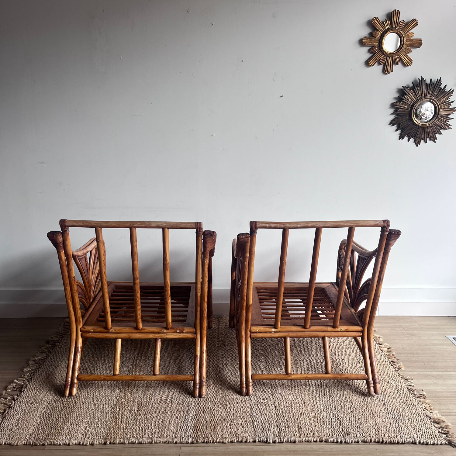 Rattan lounge set with 2 armchairs and a 'Palm Leaf' sofa from Vivai del Sud.