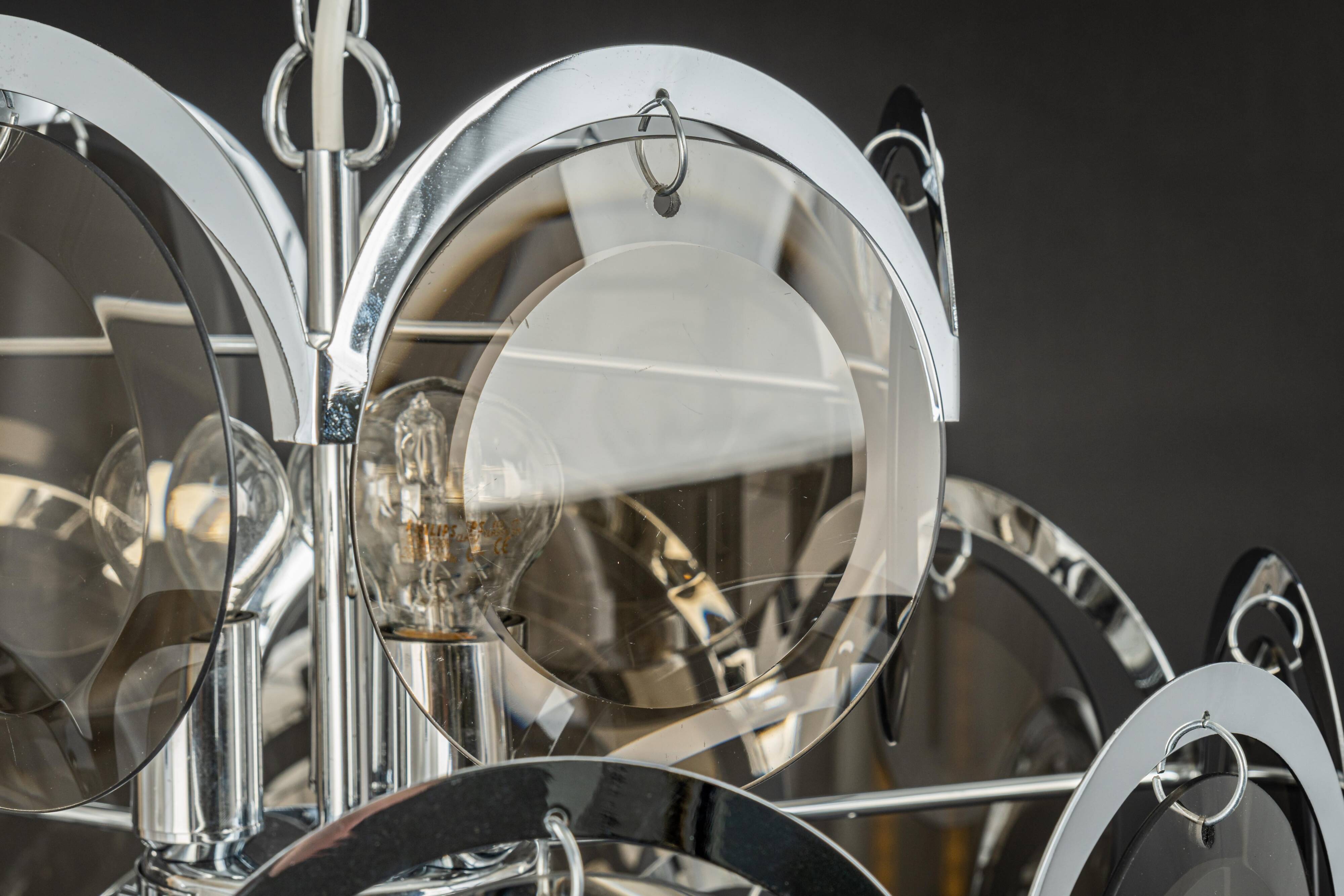 Vistosi Chrome Suspension with Smoked Glass Discs, Italy, 1970s