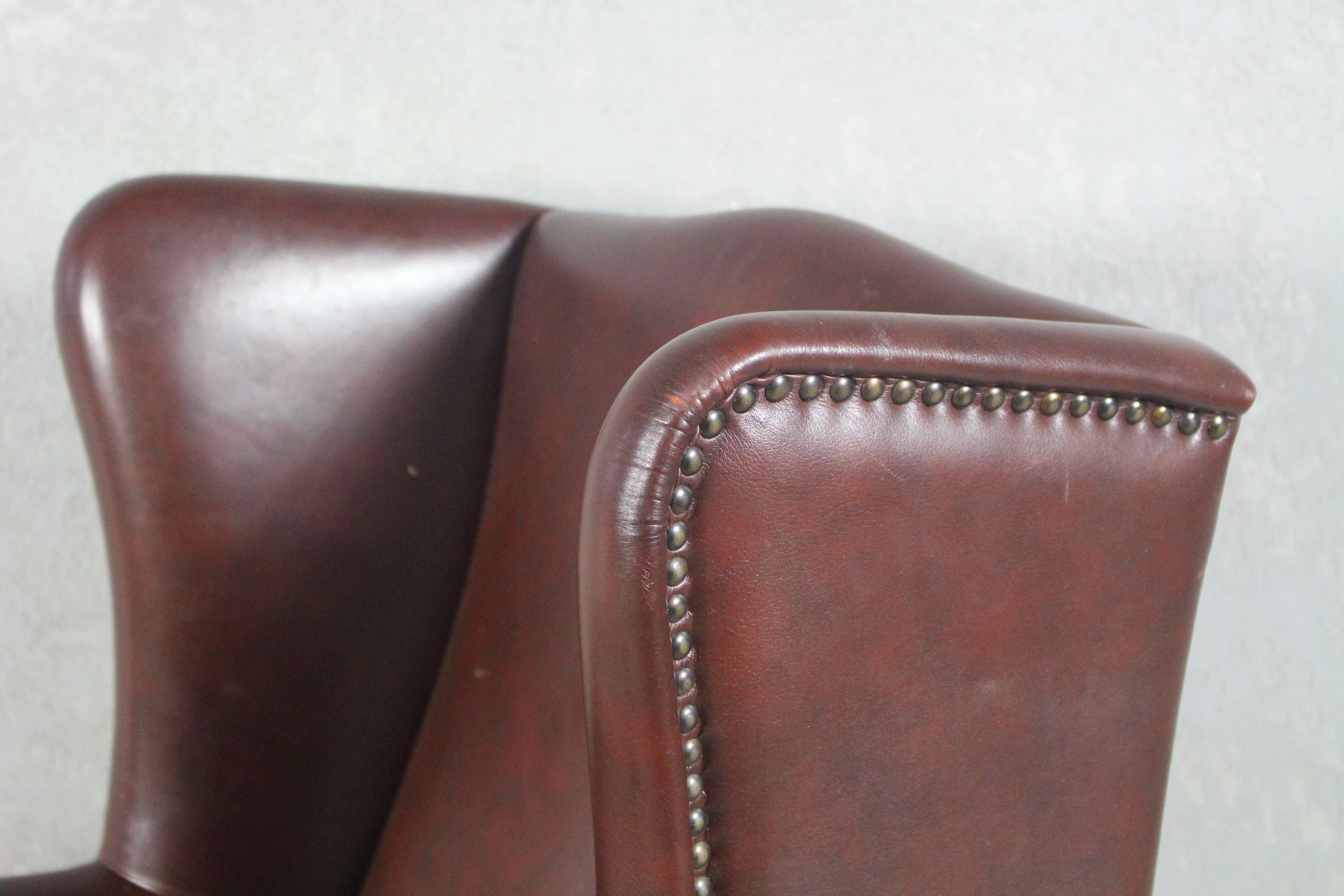 English Georgian Style Brown Leather Wingback Armchair