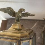 Old Pair of Gilded Brass Wall Lights in Carriage Lantern Eagle Empire Style