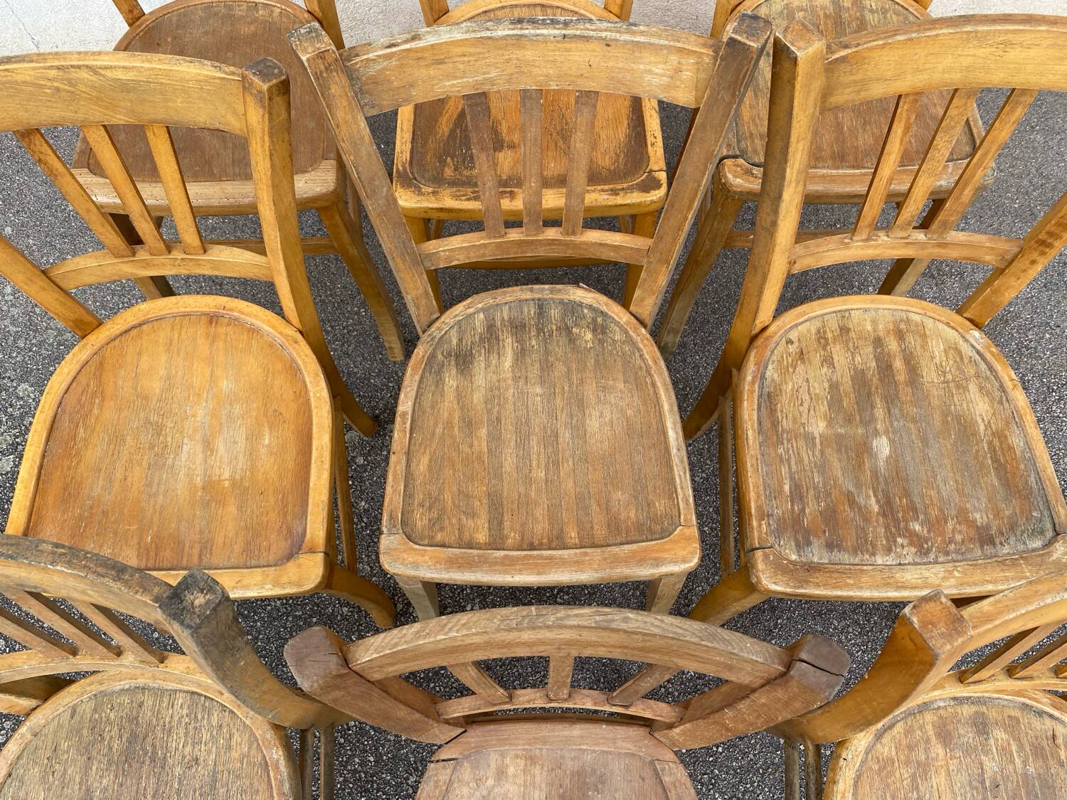 Set of 9 raw bistro chairs