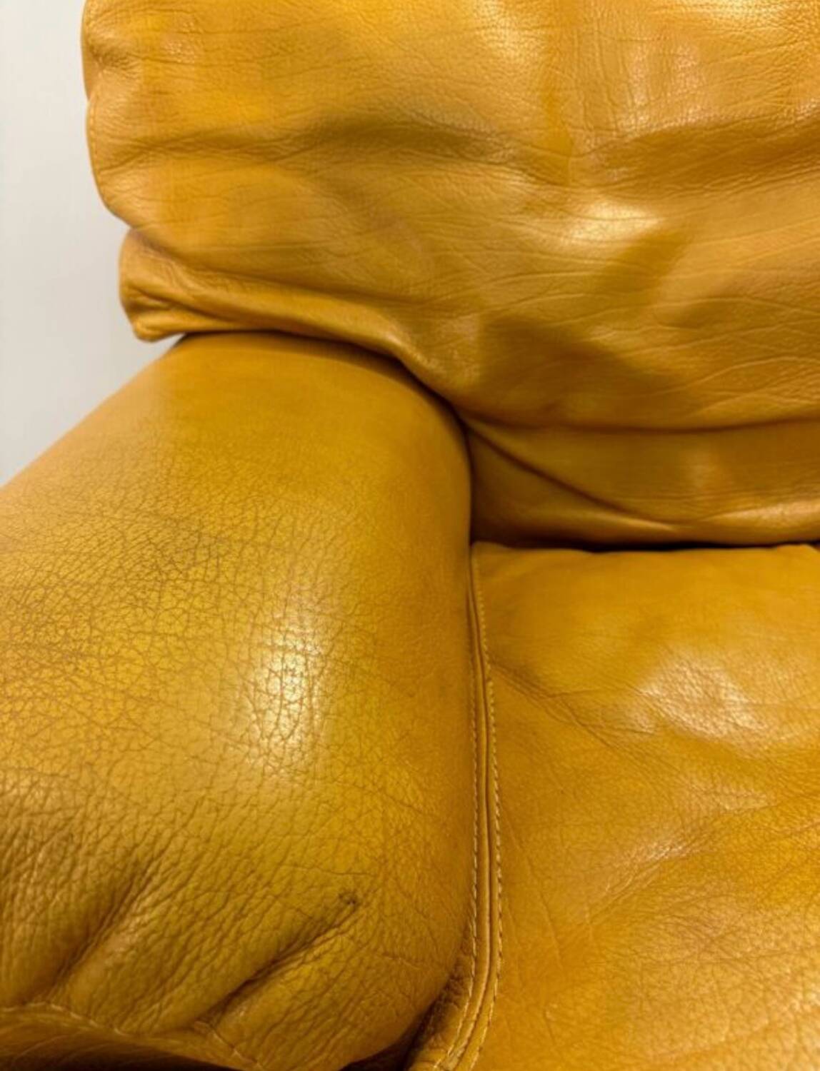 Rochebobois yellow leather armchair from the 80s/90s