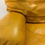 Fauteuil cuir jaune Rochebobois années 80/90