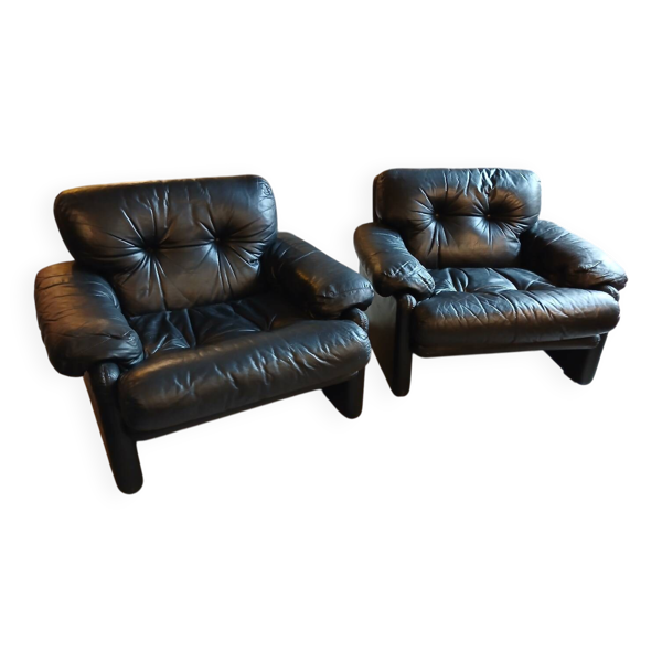 Paire fauteuils cuir design Tobia Scarpa