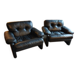 Pair of designer leather armchairs by Tobia Scarpa