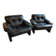 Pair of designer leather armchairs by Tobia Scarpa.