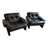 Pair of designer leather armchairs by Tobia Scarpa.
