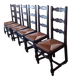 6 wooden and straw chairs