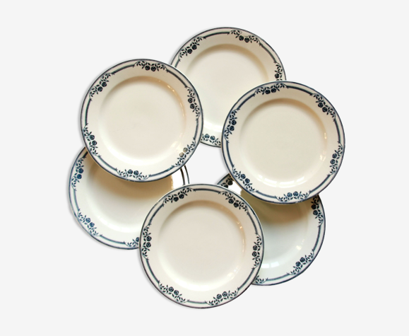 Lot de 6 assiettes plates terre de fer faïence ancienne Salins AB
