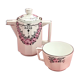 Selfish teapot and cup art deco porcelain from limoges astral roses pink & gray
