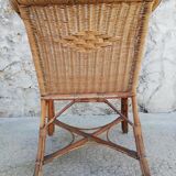Armchair in wicker rattan and scoubidou